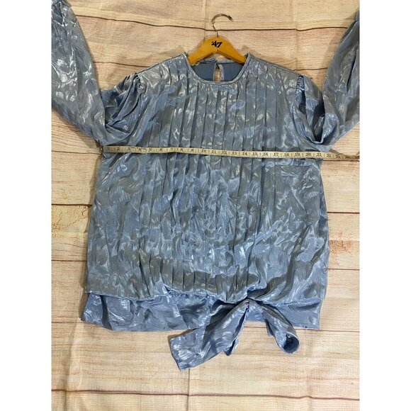 Vintage In The Mood Women's Blue Long Sleeve Pleated Blouse - 18 - Picture 7 of 13